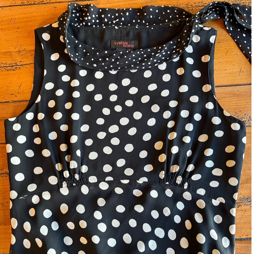 Cynthia Howie Vintage Silk Polka Dot Bias Cut Layered Midi Dress with Tie size 6 - Picture 12 of 13